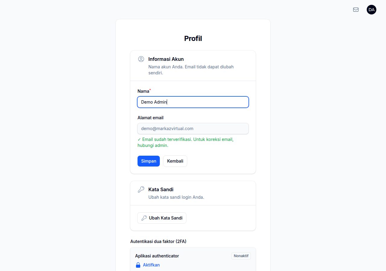 Halaman Profil dan Keamanan 2FA
