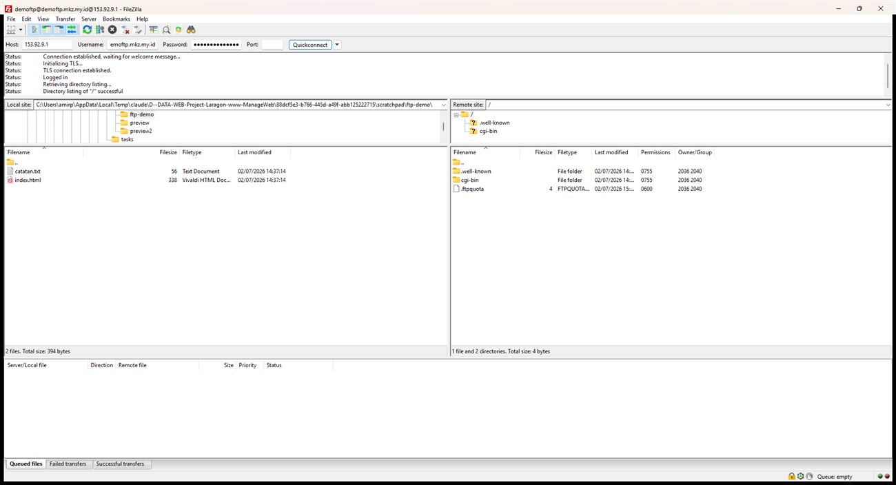 FileZilla tersambung ke server