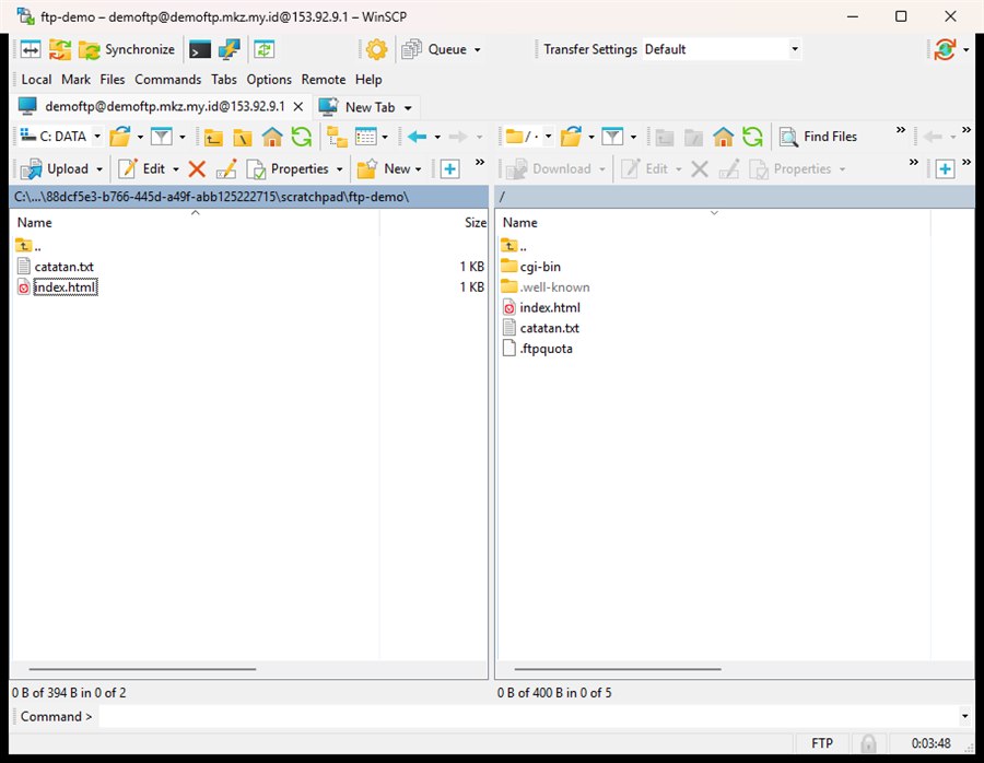 WinSCP upload berhasil
