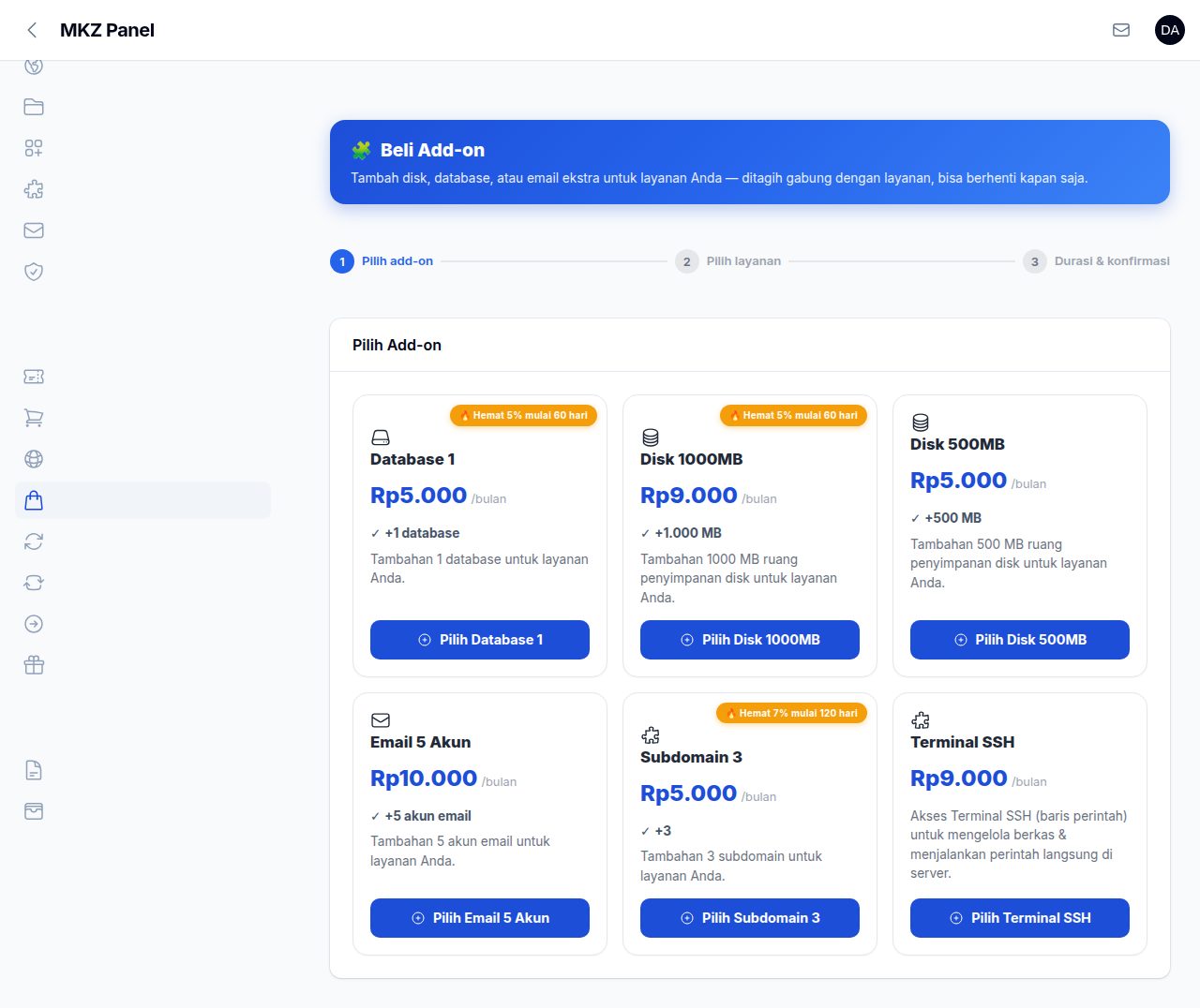 Halaman Beli Add-on