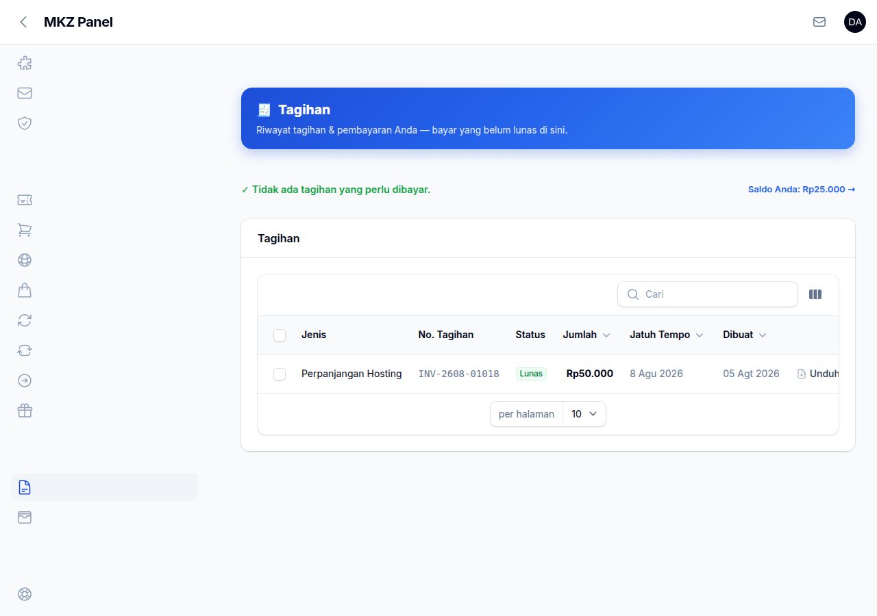 Daftar tagihan dengan status Lunas