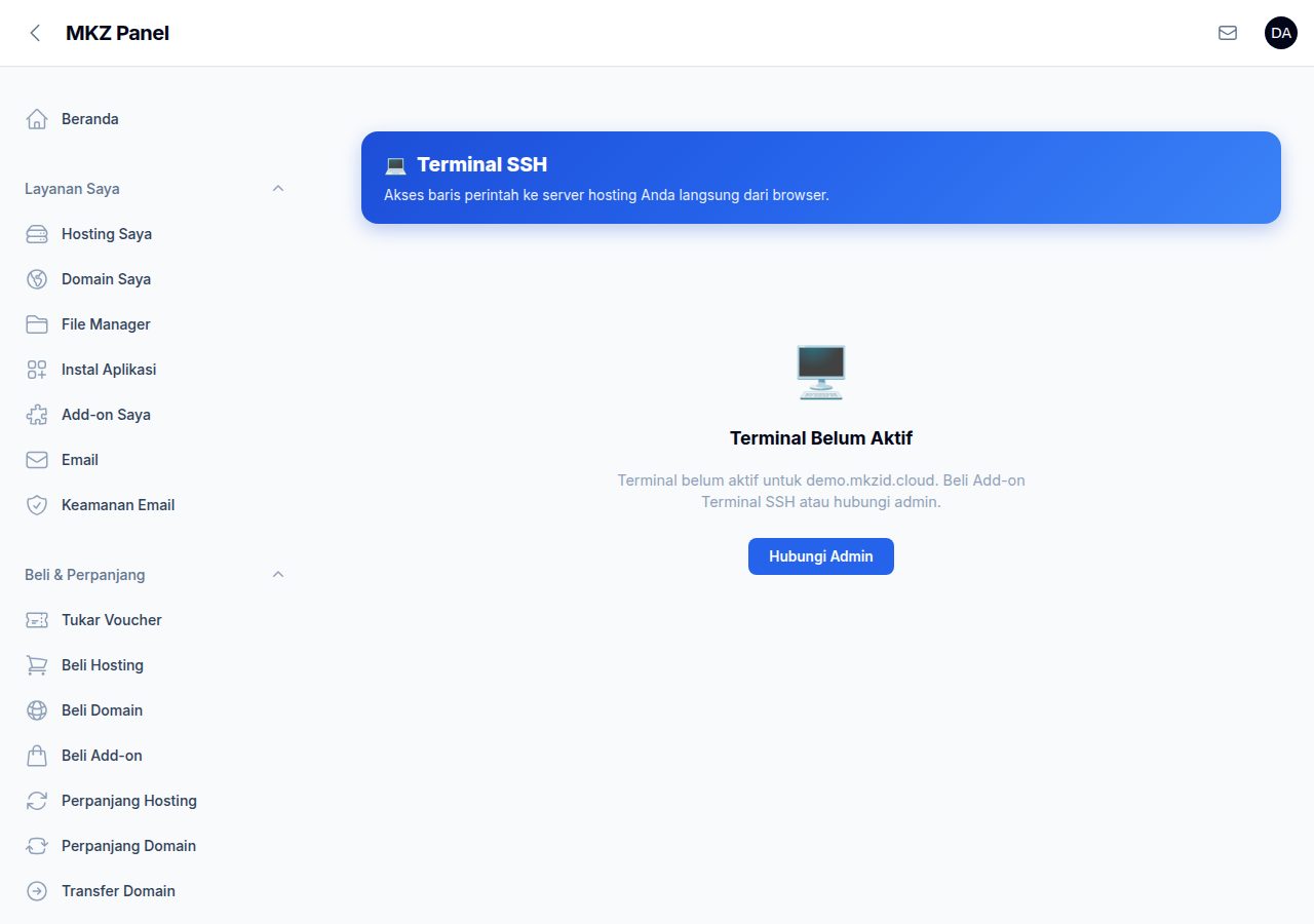 Halaman Terminal SSH