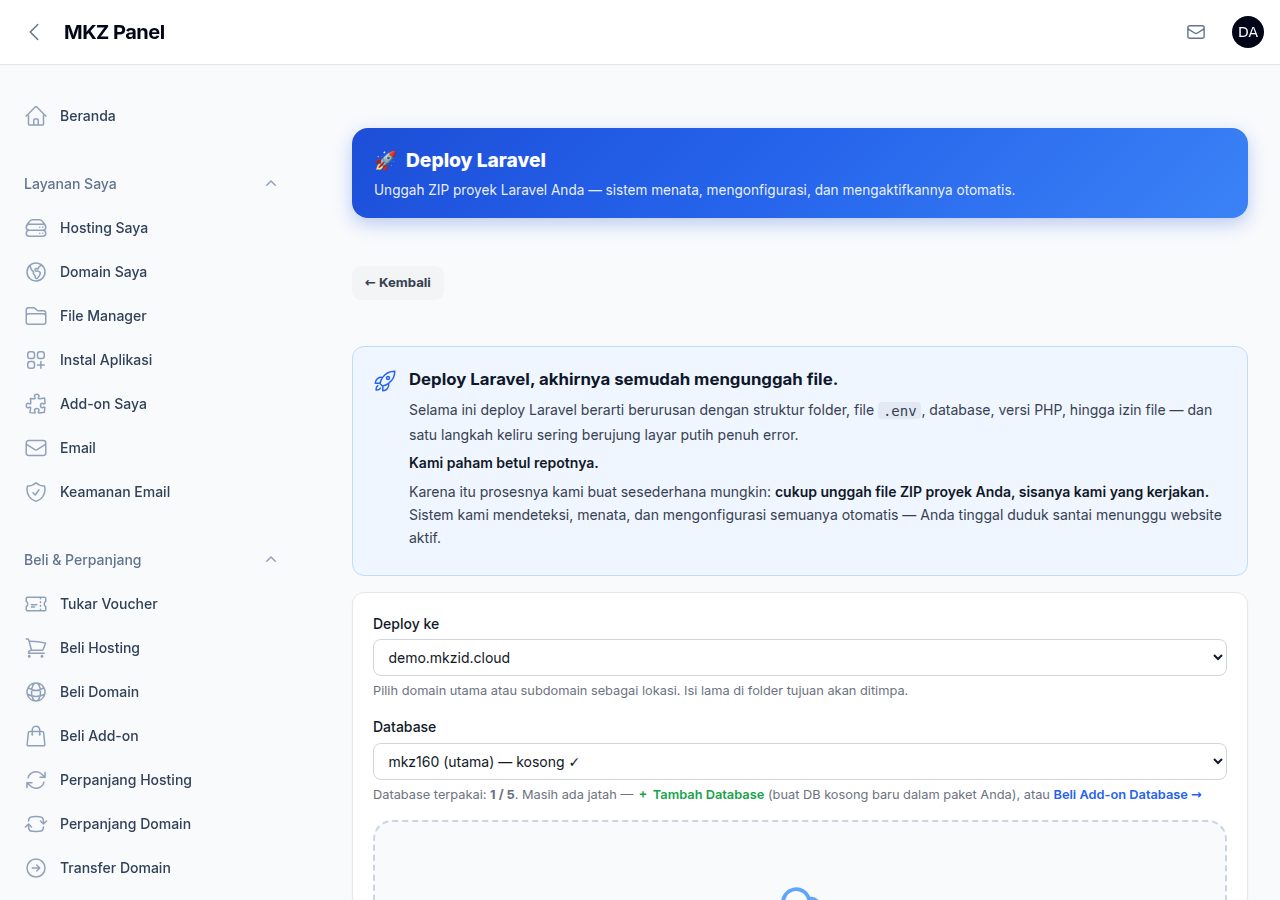 Halaman Deploy Laravel Otomatis