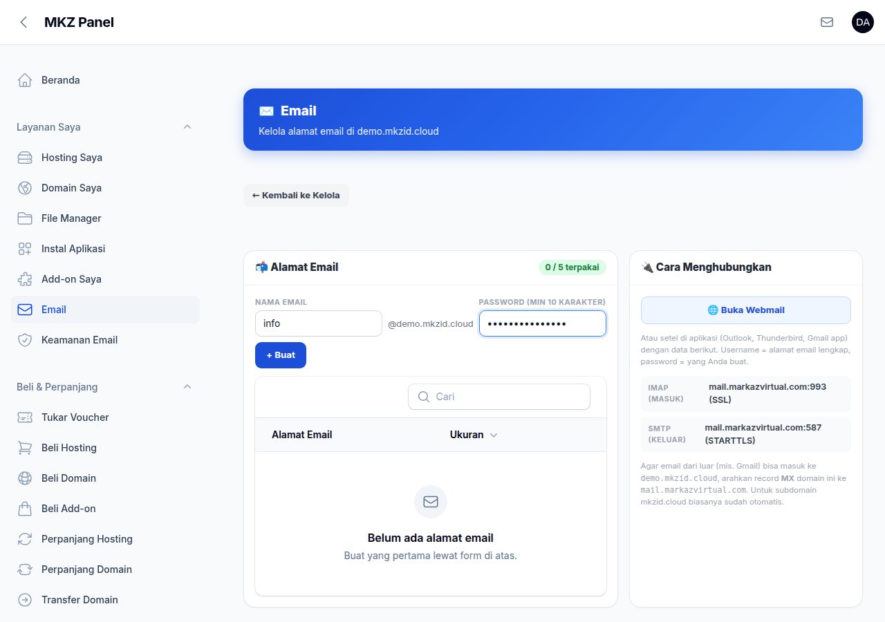 Formulir email terisi