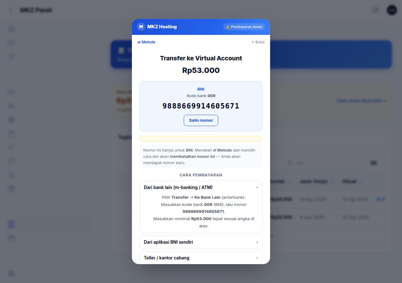Layar nomor Virtual Account beserta cara pembayarannya